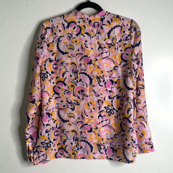 J crew paisley swirl slik tunic pant set size small 4 pull on pink blue yellow - Picture 7 of 12